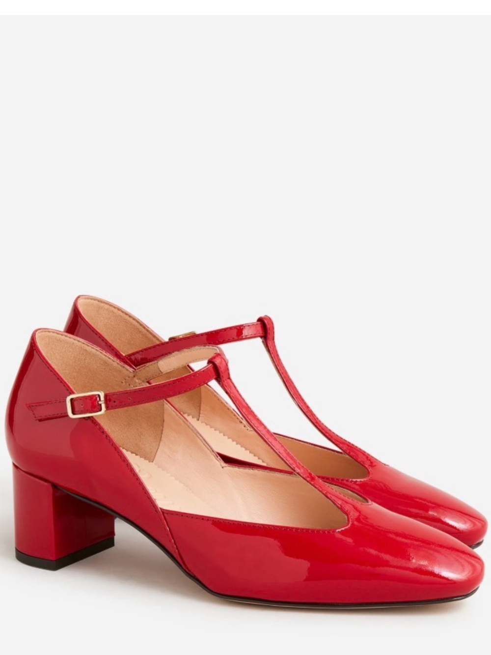 J. Crew Red Patent T-Strap Block Heel Pumps